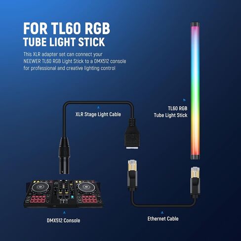 Neewer 3 دبوس DMX XLR أنثى إلى كابل RJ45 أنثى، 2 حزمة RJ45 إلى 3 دبوس XLR محول XLR موصل فقط TL60 RGB أنبوب ضوء العصا وDMX512 وحدة تحكم الإضاءة، 1 قدم / 35 سم، NC008 in Kuwait