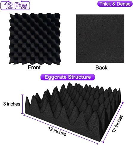 TroyStudio Thick Acoustic Foam Panels, 12 X 12 X 3 Inch 4 Pcs Broadband Sound Absorbing Foam, Dense Soundproof Padding Tile, Recording Studio Foam Absorber, Eggcrate Decorative 3D Wall Ceiling Panel in Saudi Arabia