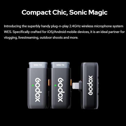 Godox WES2 Kit2 2.4GHz Wireless Microphones, 8H Battery Life, 2.4G Wireless Mic, 200m(656ft.) Range, APP Control for Smartphone for TikTok, YouTube, Vlogs, Interview (Dual-Channel Kit USB-C Version) in Saudi Arabia