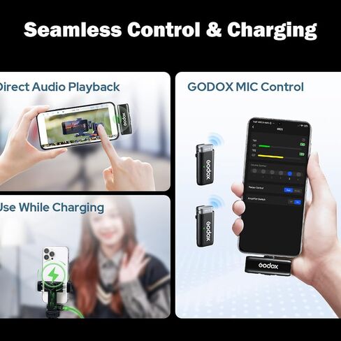 Godox WES2 Kit2 2.4GHz Wireless Microphones, 8H Battery Life, 2.4G Wireless Mic, 200m(656ft.) Range, APP Control for Smartphone for TikTok, YouTube, Vlogs, Interview (Dual-Channel Kit USB-C Version) in Saudi Arabia