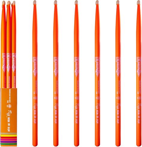 6-sticks(Assorted),HUN Neon UV Glow Drum Stick, 5A Drum Stick, Hickory Drum Stick, for Acoustic or Electronic Drum, wood drumstick glow under black light on stage,not a plastic stick glow in dark. in Saudi Arabia