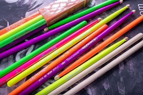6-sticks(Assorted),HUN Neon UV Glow Drum Stick, 5A Drum Stick, Hickory Drum Stick, for Acoustic or Electronic Drum, wood drumstick glow under black light on stage,not a plastic stick glow in dark. in Saudi Arabia