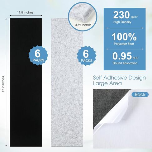 Frienda 12 Pcs Art Acoustic Panels 47.2'' x 11.8'' Self Adhesive Acoustical Wall Panel Sound Proofing Padding Sound Proof Panels for Walls Decorative Sound Absorbing Panel for Studio Office Room Home in Saudi Arabia