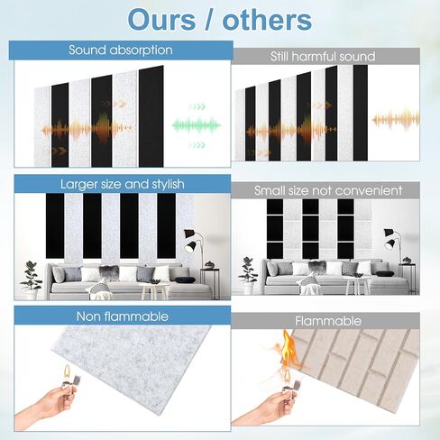 Frienda 12 Pcs Art Acoustic Panels 47.2'' x 11.8'' Self Adhesive Acoustical Wall Panel Sound Proofing Padding Sound Proof Panels for Walls Decorative Sound Absorbing Panel for Studio Office Room Home in Saudi Arabia