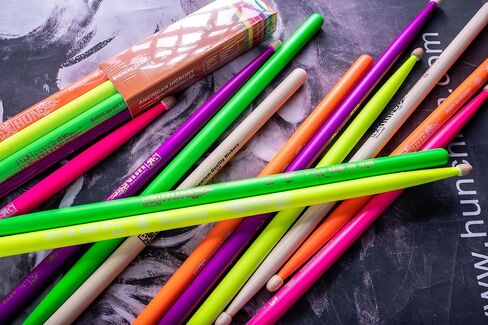 6-sticks(Assorted),HUN Neon UV Glow Drum Stick, 5A Drum Stick, Hickory Drum Stick, for Acoustic or Electronic Drum, wood drumstick glow under black light on stage,not a plastic stick glow in dark. in Kuwait