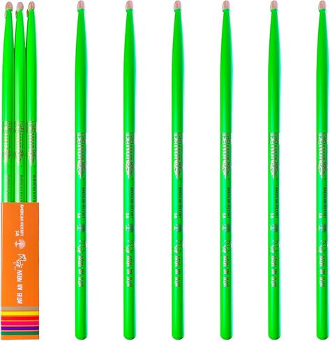 6-sticks(Assorted),HUN Neon UV Glow Drum Stick, 5A Drum Stick, Hickory Drum Stick, for Acoustic or Electronic Drum, wood drumstick glow under black light on stage,not a plastic stick glow in dark. in Kuwait
