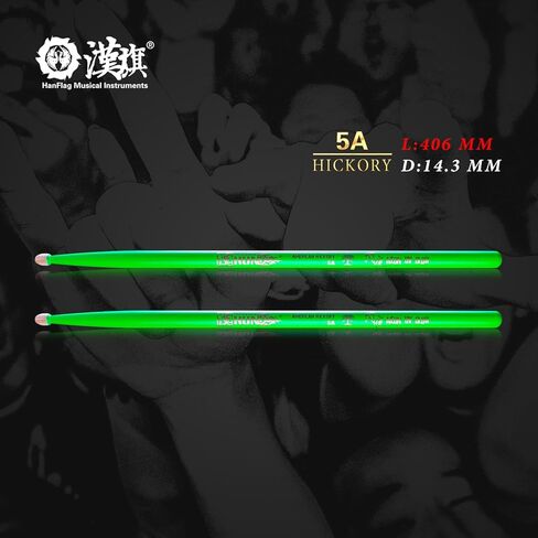 6-sticks(Assorted),HUN Neon UV Glow Drum Stick, 5A Drum Stick, Hickory Drum Stick, for Acoustic or Electronic Drum, wood drumstick glow under black light on stage,not a plastic stick glow in dark. in Kuwait