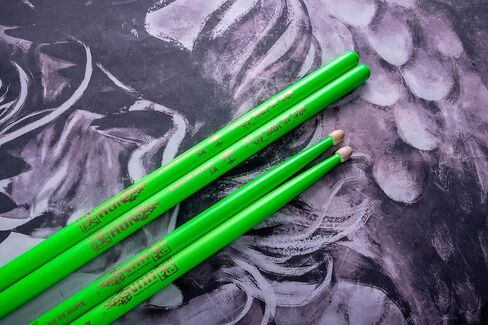 6-sticks(Assorted),HUN Neon UV Glow Drum Stick, 5A Drum Stick, Hickory Drum Stick, for Acoustic or Electronic Drum, wood drumstick glow under black light on stage,not a plastic stick glow in dark. in Kuwait