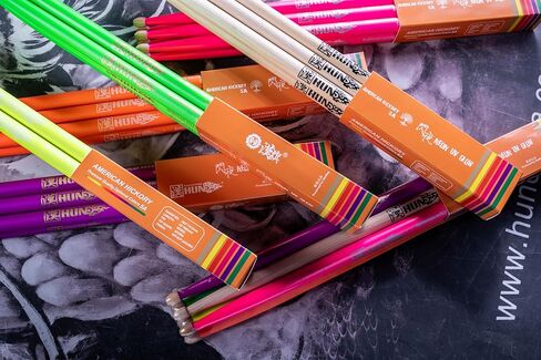 6-sticks(Assorted),HUN Neon UV Glow Drum Stick, 5A Drum Stick, Hickory Drum Stick, for Acoustic or Electronic Drum, wood drumstick glow under black light on stage,not a plastic stick glow in dark. in Kuwait