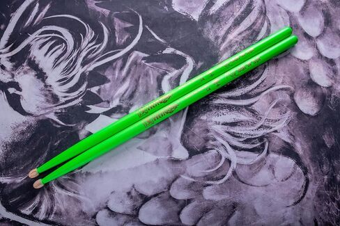 6-sticks(Assorted),HUN Neon UV Glow Drum Stick, 5A Drum Stick, Hickory Drum Stick, for Acoustic or Electronic Drum, wood drumstick glow under black light on stage,not a plastic stick glow in dark. in Kuwait