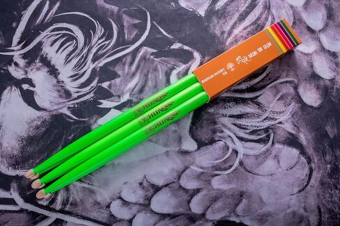 6-sticks(Assorted),HUN Neon UV Glow Drum Stick, 5A Drum Stick, Hickory Drum Stick, for Acoustic or Electronic Drum, wood drumstick glow under black light on stage,not a plastic stick glow in dark. in Kuwait