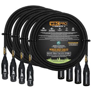 4 Units - 15 Foot - WBC-PRO-Quad Ultra-Silent Ultra-Flexible Balanced Star-Quad Cable with Neutrik Male & Female XLR Plugs & Black Tweed Jacket
