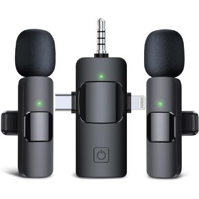 Wireless Lavalier Microphone, for iPhone iPad Android Camera USB-C Microphone, Mini Microphone with Noise Reduction, Bluetooth Microphone for Video Recording, Vlog, YouTube, Podcast