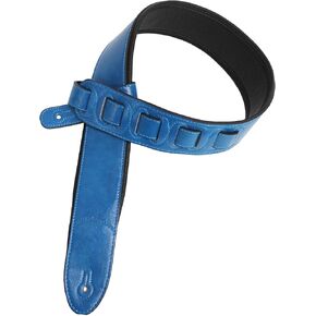 Walker & Williams G-21 Deep Turquoise Blue Guitar Strap with Padded Glove Leather Back For Acoustic, Electric, And Bass Guitars