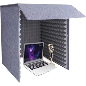 Desktop Soundproof Cover, Portable Recording Booth, Microphone Isolation Booth Cube, Vocal Absorbing Shield, Small Music Recording Studio for Home Studio, Music Recording (Grey, 70x70cm)