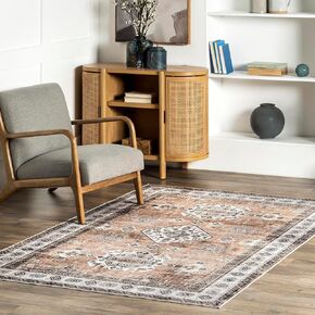 nuLOOM Ivette Medallion 2x8 Spill Proof Machine Washable Runner Rug for Living Room Bedroom Dining Room Entryway Hallway, Grey/Ivory