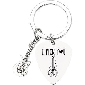 Guitar Keychain Music Lover Gifts for Women Men Husband Boyfriend Anniversary Birthday Valentines Day Gifts for Girlfriend Wife Musician I Pick You Guitar Pick Keychains