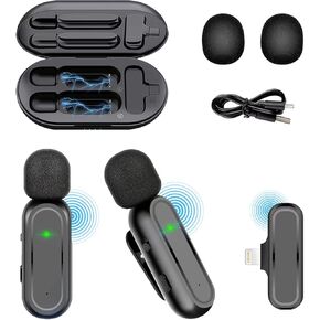 2 Pack Wireless Lavalier Microphones for iPhone iPad,Dual Wireless Mic with Charging Case-800mAh,Clip on Lapel Microphone for Video Recording Vlogging,TikTok,YouTube,Plug-Play Noise Reduction
