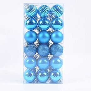 Kipokalor Mini Christmas Tree Ice Blue Ball Ornaments, 35pcs Shatterproof Satin Shiny and Glitter Finish Bulb Christmas Ornaments (4CM, Ice Blue)