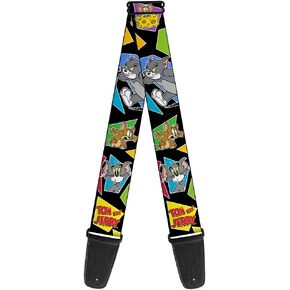 Buckle-Down GS-WTAJ007 Guitar Strap - TOM & JERRY Poses Black/Multi Color (vertical for SP/GS - from WTAJ004), 2" Wide & 29-54" Length