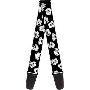 Buckle-Down Guitar Strap - Mickey Mouse Expressions Scattered Black/White - 2" Wide - 29-54" Length