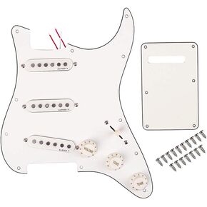 Alnicov Guitar Single Coil Pickups，Eletric Guitar Prewired-Loaded SSS Pickguard Scratch Plate Set ， 3Ply with Back Cover，for Strat Stratocaster Guitar Parts,White