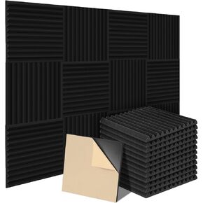 12 Pack Acoustic Panels Sound Absorbing Self-adhesive, 12 x 12 x 2 Inches High Density Noisy Neighbors Soundproofing, Sound Cancelling Wall Panels for Home Movie Theater, Recoding Studio