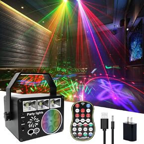 3 in 1 Multi-Functional Effect Sound-Activated Stage Light RGBY LED GOBO Strobe Light for Dance Club Disco Birthday Party Christmas Stage or Family Party KTV Private Room bar Wedding Celebration