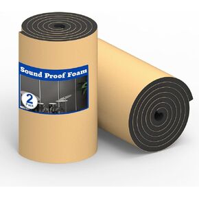 2 Pack High Density Self-Adhesive Acoustic Foam, 12 x 71 Inches, 11.8 sqft Thicken Sound Proof Foam, Heat/Sound Insulation Roll Acoustic Treatment Foam for Home Office Recording Studio