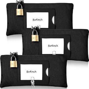 3 Pieces Waterproof Cash Bags with Lock and 6 Keys Money Bags with Zipper Money Bank Deposit Bag Oxford Cloth Document Bags for Bank Deposits Business Personal(8 x 4 Inches,Dark Blue)