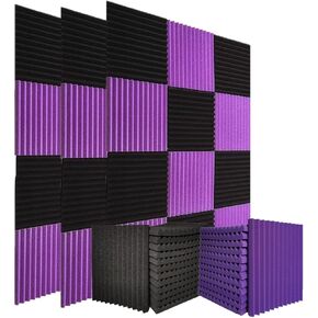 52 Pack Acoustic Foam Panels 12"×12"×1" Indoor Sound Insulation Board, Suitable for Sound Training Room, Anchor Room, Movie Theater and All Acoustic Improvement (Black/Purple)