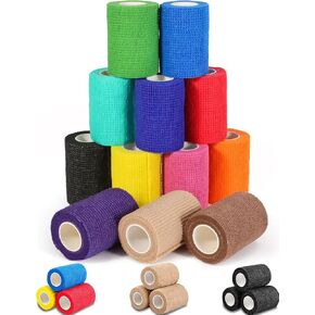 AZEN 12 Pack Self Adhesive Bandage Wrap, 3" X 5 Yards Elastic Cohesive Bandage Wrap, Vet Wrap, Ankle Tape, Tattoo Grip Tape Wrap, Color Athletic Tape