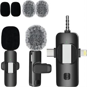 3 in 1 Mini Wireless Lavalier Microphone for iPhone/Android Phone/Camera/laptops/Computer - for Video Recording LiveShows Interviews Vlogs,Tiktok YouTube Vlogs,Black (a USB Adapter Includes)