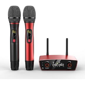 Wireless Microphone System for Karaoke Singing - Dual Wireless Mics, Handheld Dynamic Microphones, Adjustable UHF Channels, Auto Scan, 275ft Range, Microphone for Karaoke, Wedding, Church, Speech