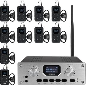 Retekess TT119 Wireless Tour Guide System, Interpreting Equipment, Mute Function, 300m/980ft, Assistive Listening System for Church (1 Transmitter 10 Receivers)