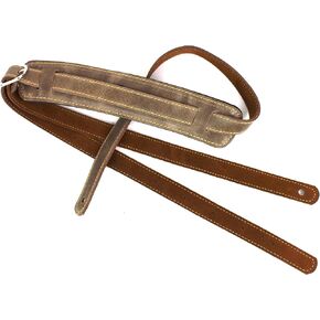 Walker And Williams C-18-LBRN Antique Brown All Premium Grain Leather Vintage Guitar Strap With Brass Buckle Extra Long For Acoustic, Electric, And Bass Guitar