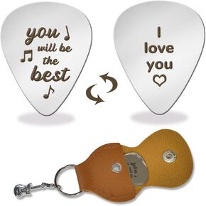 arricraft 1 Pc Stainless Steel Picks Plectrums, You Will Be The Best Words Plectrum with Leather Holder Guitar Picks for Friends Yourself Metal Grip Pick for Electric-Acoustic Bass