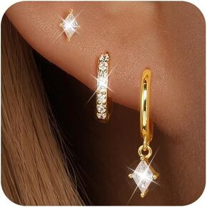 GEORGE · SMITH 3 Pairs Hoop Earrings Set for Women,Dainty Gold Earrings 14k Gold Plated Cartilage Earring Set,Cubic Zirconia Hypoallergenic Earrings Jewelry for Women Gift