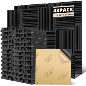 Acoustic Foam panels,Self-Adhesive Sound Absorbing Panels,12 X 12 X 2 inches High Density Sound-Absorbing and Noise-Canceling Block Cotton for Studio Recording & Office & Home (Pack of 12,Gray)