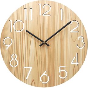 12 Inch Wooden Wall Clock,Maple Wood Grain Clock,Large Numbers Easy to Read,Non-Ticking Silent Quartz Decorative Clock
