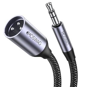 MOSWAG 3.5mm to XLR Cable 10FT, 3.5mm Male to XLR Male Cable 10FT, Unbalanced TRS to XLR Microphone Gold-Plated Cable Compatible with iPhone, iPod, Cell Phone, Laptop, Speaker, Mixer, Microphone