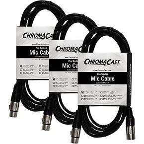 ChromaCast 3 Pack XLR Microphone Cable for Speaker or PA System, All Copper Conductors, 6MM PVC Jacket, 10 Foot, Black