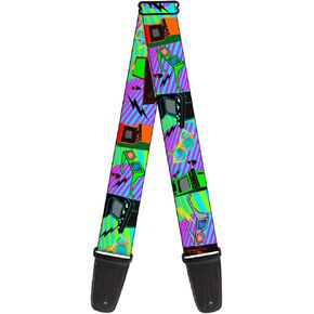 Buckle-Down Guitar Strap Eighties Arcade Multi Neon Stripes 2 Inches Wide (Model: GS-W30510)