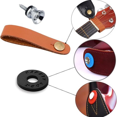 Guitar Neck Strap Leather Headstock strap Guitar Straps Lock Button Rubber Acoustic Electric Strap Blocks Accessories (Black) in Saudi Arabia