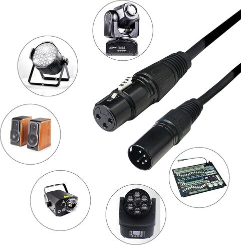 SinLoon DMX Stage Light Cable,DJ XLR Cable,3-Pin Female XLR to 5-Pin Male XLR DMX Turnaround Connection for Moving Head Light Par Light Spotlight with XLR Input & Output (1.5M/4.9FT 5male) in Saudi Arabia