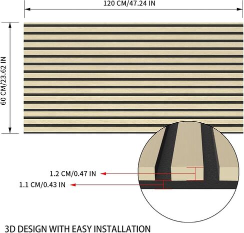 Luxdecor Acoustic Wood Slat Wall Panels for Wall 2pack Wood Slat Panels for Wall 47.2"x23.6" Wooden Acoustic Venner Panels 3D, Fluted Wall Slat Panels 0.82"in in Saudi Arabia