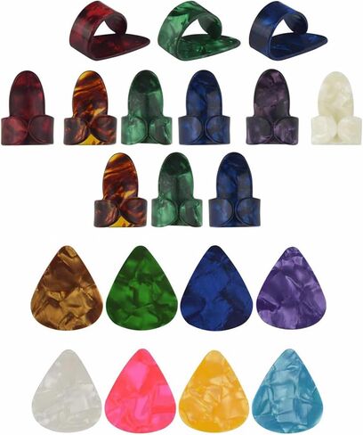 مجموعة 20 قطعة من أعواد الجيتار تتضمن 9 قطع من أعواد السبابة، و3 قطع من أعواد الإبهام، و8 قطع من أعواد الجيتار 0.46 مم للجيتار والقيثارة (ألوان مختلطة) - ملحقات الجيتار والباس، وواقي أصابع الجيتار in Kuwait