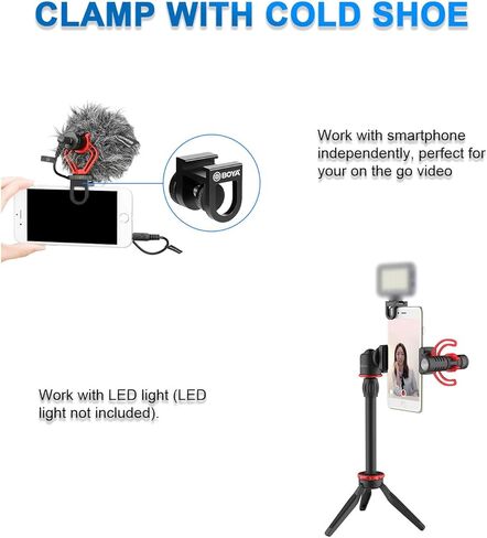 جهاز فيديو للهواتف الذكية BOYA BY-VG330 مع حامل ثلاثي صغير ومقبض هاتف وميكروفون فيديو متوافق مع iPhone 13 و12 و11 و11 Pro وXS وXR وX و8 و7 وAndroid - من أجل YouTube، وTIK Tok، والتصوير، مدونات الفيديو in Kuwait