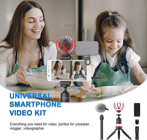 جهاز فيديو للهواتف الذكية BOYA BY-VG330 مع حامل ثلاثي صغير ومقبض هاتف وميكروفون فيديو متوافق مع iPhone 13 و12 و11 و11 Pro وXS وXR وX و8 و7 وAndroid - من أجل YouTube، وTIK Tok، والتصوير، مدونات الفيديو in Kuwait