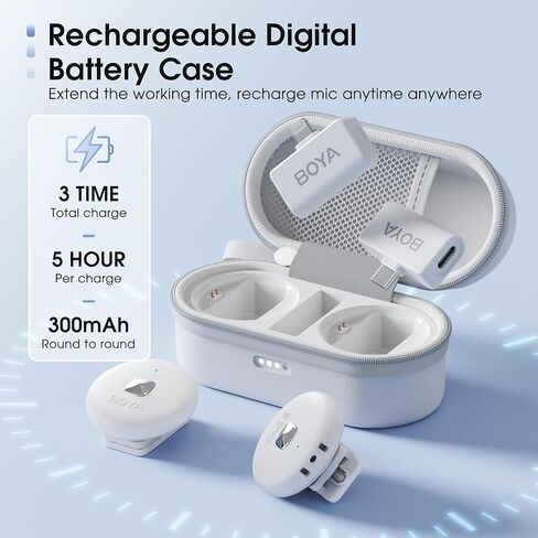 BOYA Omic-U ميكروفون لاسلكي Lavalier لإلغاء ضوضاء الهاتف Android من النوع C، عمر بطارية 5 ساعات، 164 قدم، حقيبة شحن USB-C ميكروفون بودكاست لاسلكي لتسجيل الفيديو، تسجيل الفيديو in Kuwait